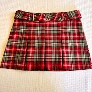 Y2K VTG Red Plaid Pleated Mini Skirt Grommet Punk Large ENT‎ EntrancySchoolgirl